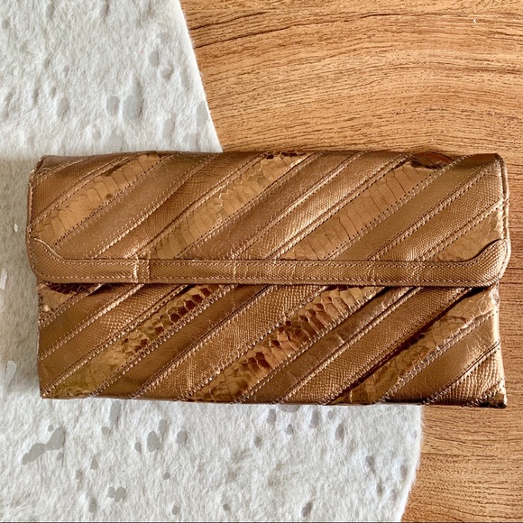 David Mehler for DAME Handbags - David Mahler for DAME Vintage Reptile Clutch Gold